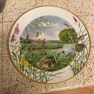 9” Porcelain Plate Peter Barrett July Beside The River Ducks Lake  Outdoor Scene